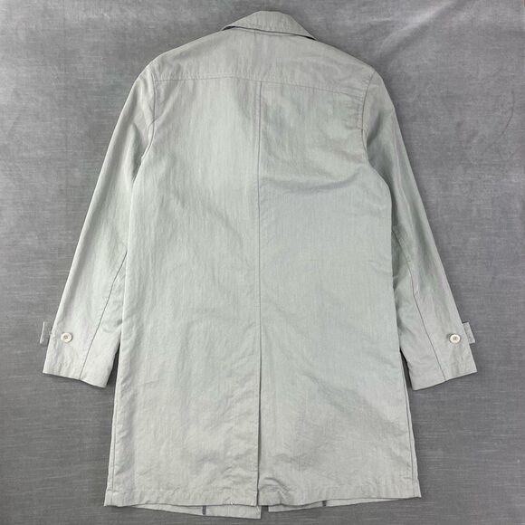 Theory Trench Coat PERKIN Mens Large Grey Long Military Style Nylon Blend Rain - Picture 7 of 15